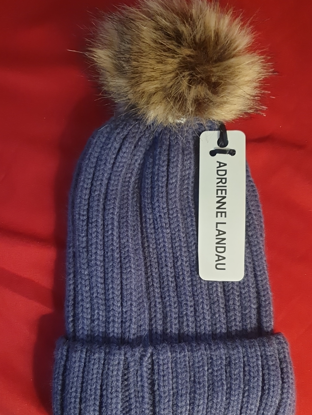 Adrienne Landau Women's Ribbed Knit Pom Beanie